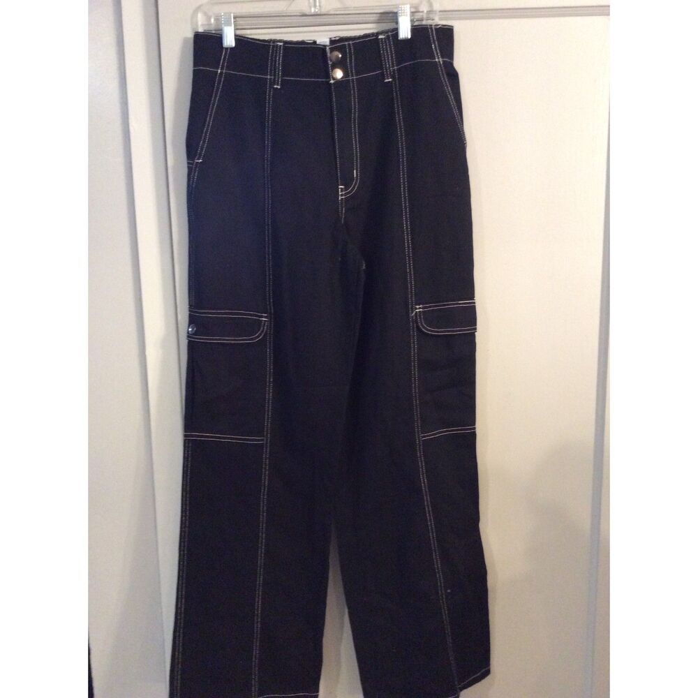 New NWT RSQ Black Women's Smock Waist Loose Cargo Stitched pants XL - Picture 2 of 10
